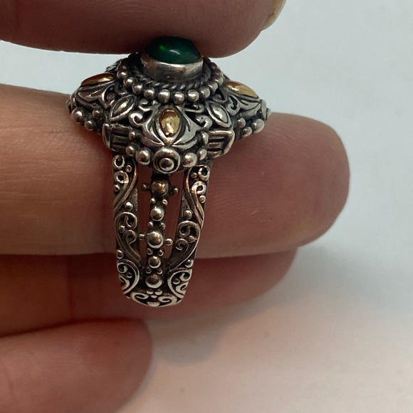 Sarda Sterling Silver & 18K Gold Accent Green Chalcedony Ornate Ring (Size 9) - Picture 5 of 5
